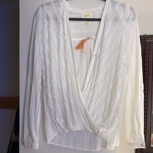 Maeve White Wrap-Front Long Sleeve Blouse. NWT.